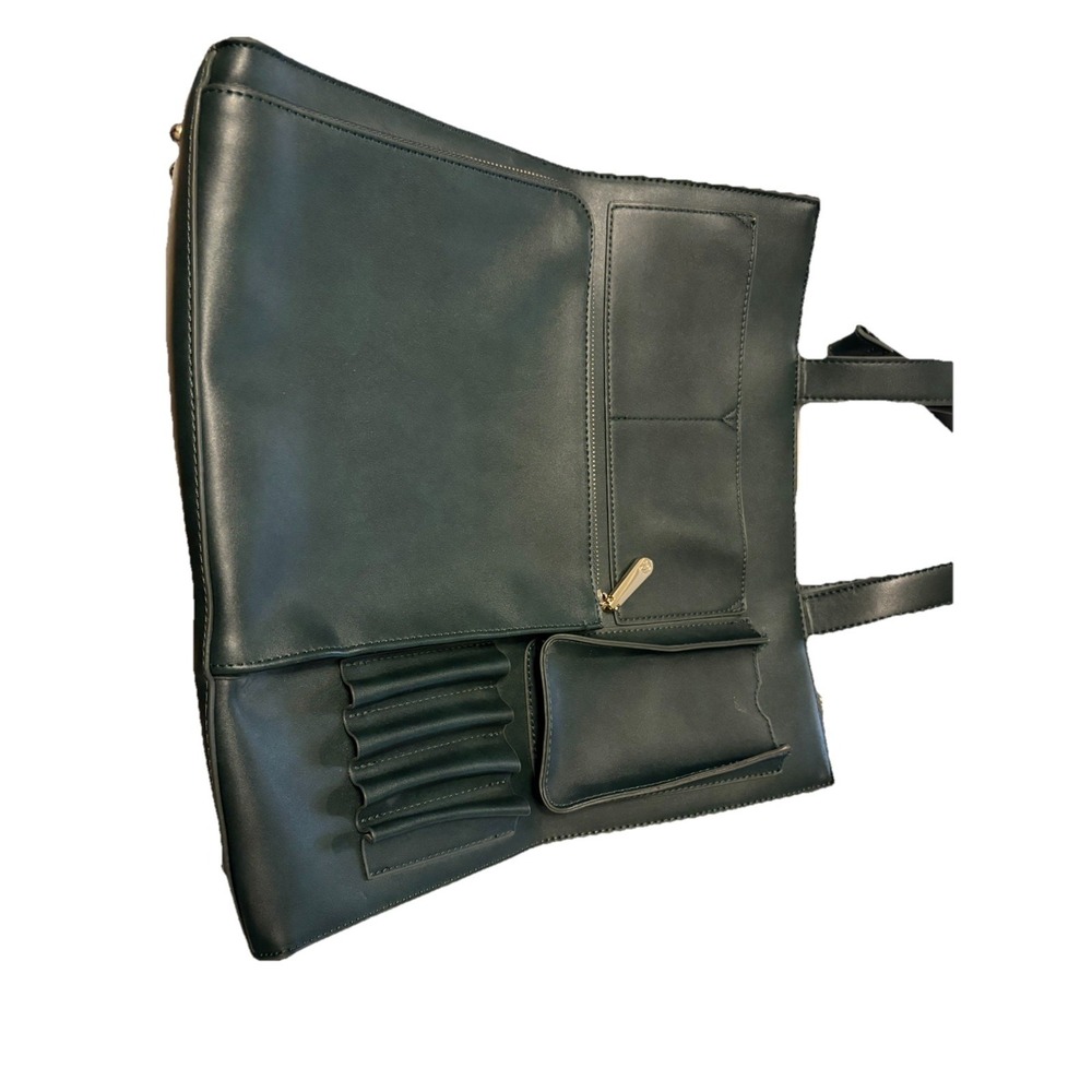 Charming Charlie Dark Olive Green Vegan Leather Laptop Bag Tote Crossbody